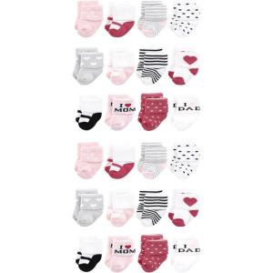 imageHudson Baby Unisex Cotton Rich Baby Terry Socks 24PackMom and Dad Girl Pink Black