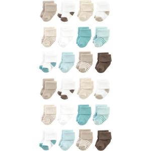 imageHudson Baby Unisex Cotton Rich Baby Terry Socks 24PackTeal Brown Stripe