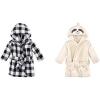 imageHudson Baby Boy Plush Animal Face Bathrobe 2Pack Alligator GiraffeBlack Plaid Sloth