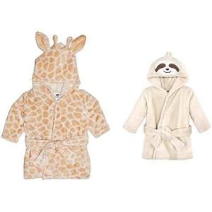 imageHudson Baby Boy Plush Animal Face Bathrobe 2Pack Alligator GiraffeGiraffe Sloth