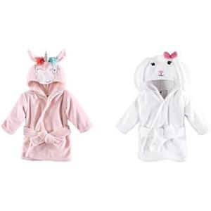 imageHudson Baby Girl Plush Animal Face Bathrobe 2Pack Blue Whimsical Unicorn BunnyBlue Whimsical Unicorn Bunny