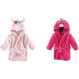 imageHudson Baby Girl Plush Animal Face Bathrobe 2Pack Blue Whimsical Unicorn BunnyBlue Whimsical Unicorn Flamingo