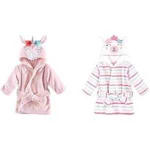 imageHudson Baby Girl Plush Animal Face Bathrobe 2Pack Blue Whimsical Unicorn BunnyBlue Whimsical Unicorn Flower Llama
