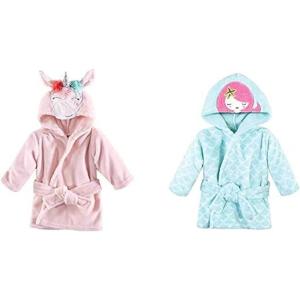 imageHudson Baby Girl Plush Animal Face Bathrobe 2Pack Blue Whimsical Unicorn BunnyBlue Whimsical Unicorn Mermaid