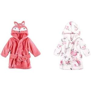 imageHudson Baby Girl Plush Animal Face Bathrobe 2Pack Blue Whimsical Unicorn BunnyBoho Fox Pink Floral