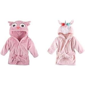 imageHudson Baby Girl Plush Animal Face Bathrobe 2Pack Blue Whimsical Unicorn BunnyPink Owl Blue Whimsical Unicorn