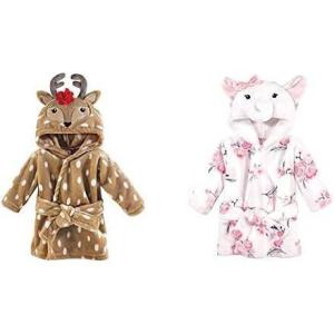 imageHudson Baby Girl Plush Animal Face Bathrobe 2Pack Blue Whimsical Unicorn BunnyReindeer White Elephant