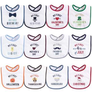 imageHudson Baby Unisex Baby Cotton Terry Drooler Bibs with Fiber Filling Girl Fox One SizeBoy Holiday