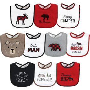 imageHudson Baby Unisex Baby Cotton Terry Drooler Bibs with Fiber Filling Girl Fox One SizeBoy Moose Bear