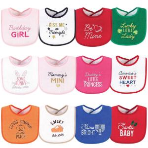 imageHudson Baby Unisex Baby Cotton Terry Drooler Bibs with Fiber Filling Girl Fox One SizeCute Girl Holiday Sayings