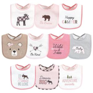 imageHudson Baby Unisex Baby Cotton Terry Drooler Bibs with Fiber Filling Girl Fox One SizeGirl Moose Bear