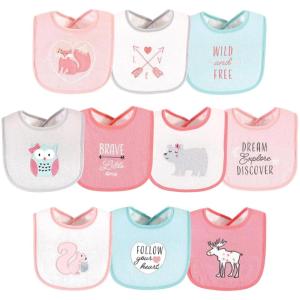 imageHudson Baby Unisex Baby Cotton Terry Drooler Bibs with Fiber Filling Girl Fox One SizeGirl Woodland