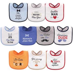 imageHudson Baby Unisex Baby Cotton Terry Drooler Bibs with Fiber Filling Girl Fox One SizeHoliday Boy Onederful