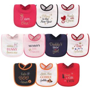 imageHudson Baby Unisex Baby Cotton Terry Drooler Bibs with Fiber Filling Girl Fox One SizeHoliday Girl I Am One