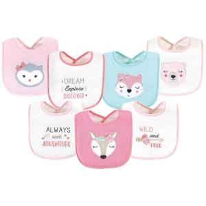 imageHudson Baby Unisex Baby Cotton Terry Drooler Bibs with Fiber Filling Girl Fox One SizePink Girl Woodland