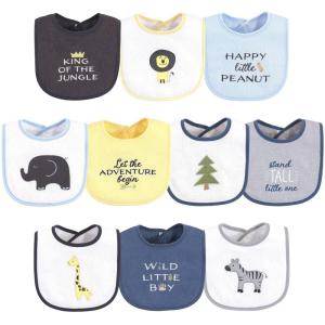 imageHudson Baby Unisex Baby Cotton Terry Drooler Bibs with Fiber Filling Girl Fox One SizeSafari