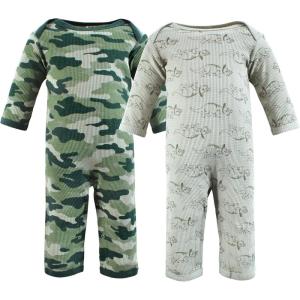 imageHudson Baby Unisex Baby Thermal Coveralls 2pkSage Dinosaur