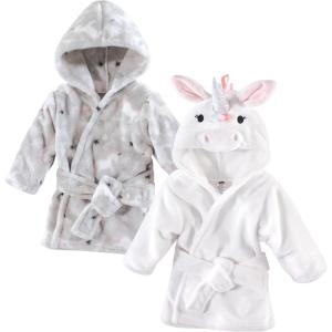 imageHudson Baby unisexbaby 2pc Plush Animal Face BathrobeGray Whimsical Unicorn Rainbow Unicorn