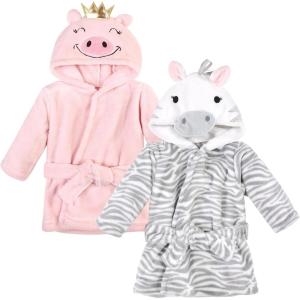 imageHudson Baby unisexbaby 2pc Plush Animal Face BathrobePig Gray Zebra