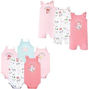 imageHudson Baby unisexbaby Cotton Bodysuits and Rompers 8pieceGirl Farm Animals