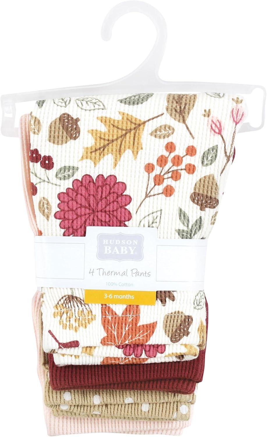 imageHudson Baby Unisex Baby Thermal Tapered Ankle Pants 4pk Acorn BotanicalAcorn Botanical