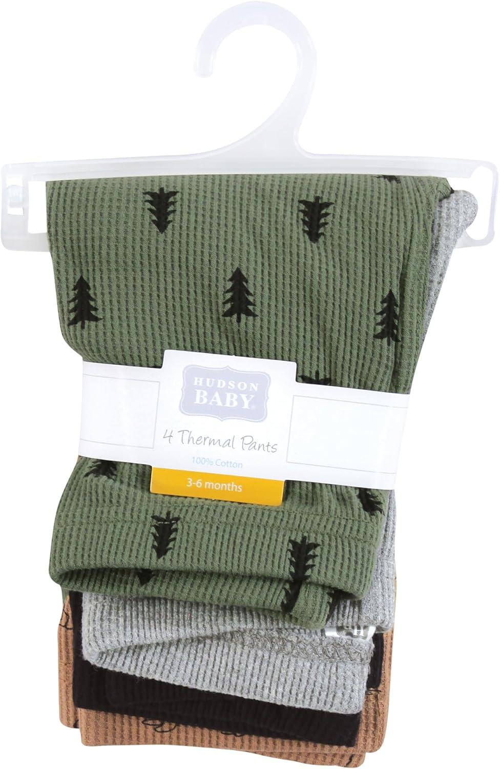 imageHudson Baby Unisex Baby Thermal Tapered Ankle Pants 4pk Acorn BotanicalBear Tree