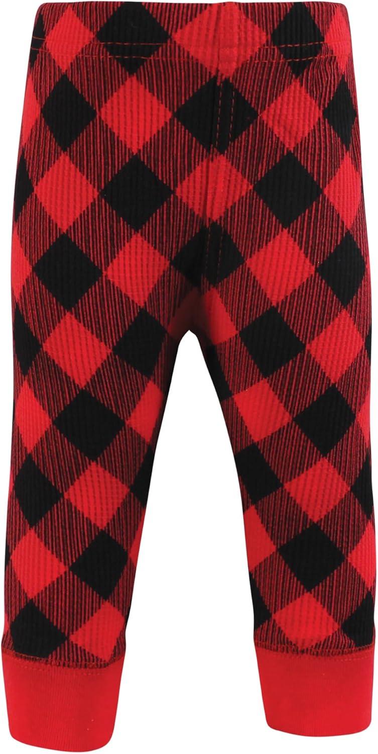 imageHudson Baby Unisex Baby Thermal Tapered Ankle Pants 4pk Acorn BotanicalBuffalo Plaid Leopard