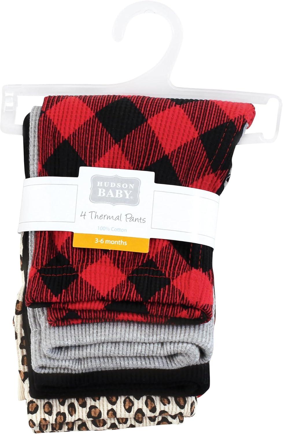 imageHudson Baby Unisex Baby Thermal Tapered Ankle Pants 4pk Acorn BotanicalBuffalo Plaid Leopard