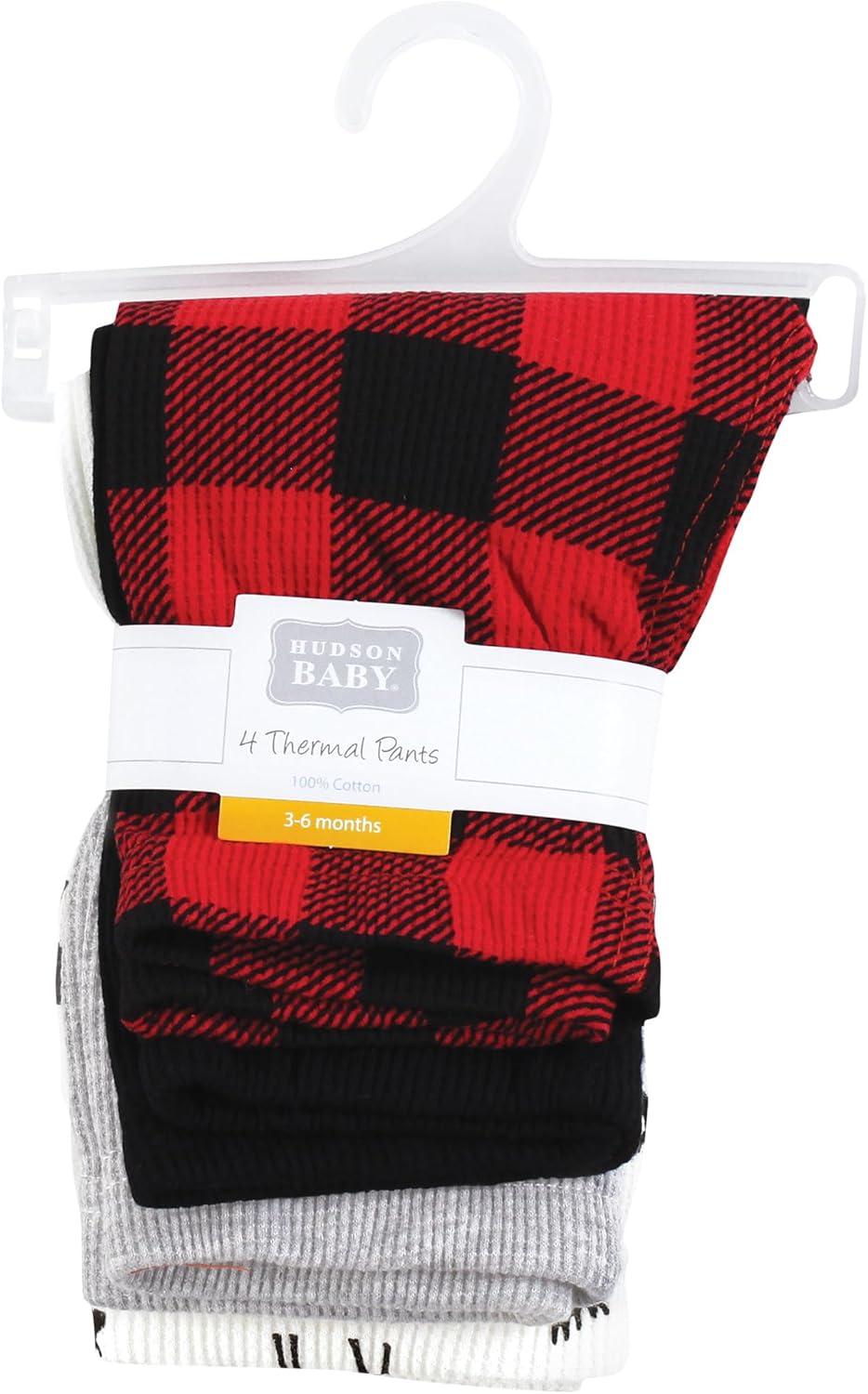imageHudson Baby Unisex Baby Thermal Tapered Ankle Pants 4pk Acorn BotanicalBuffalo Plaid Moose