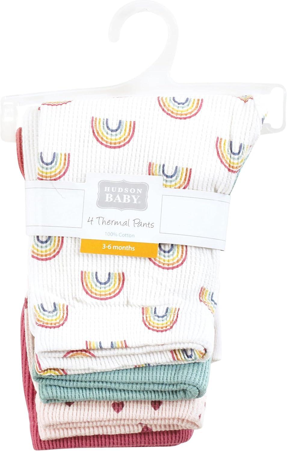imageHudson Baby Unisex Baby Thermal Tapered Ankle Pants 4pk Acorn BotanicalCreative Rainbows