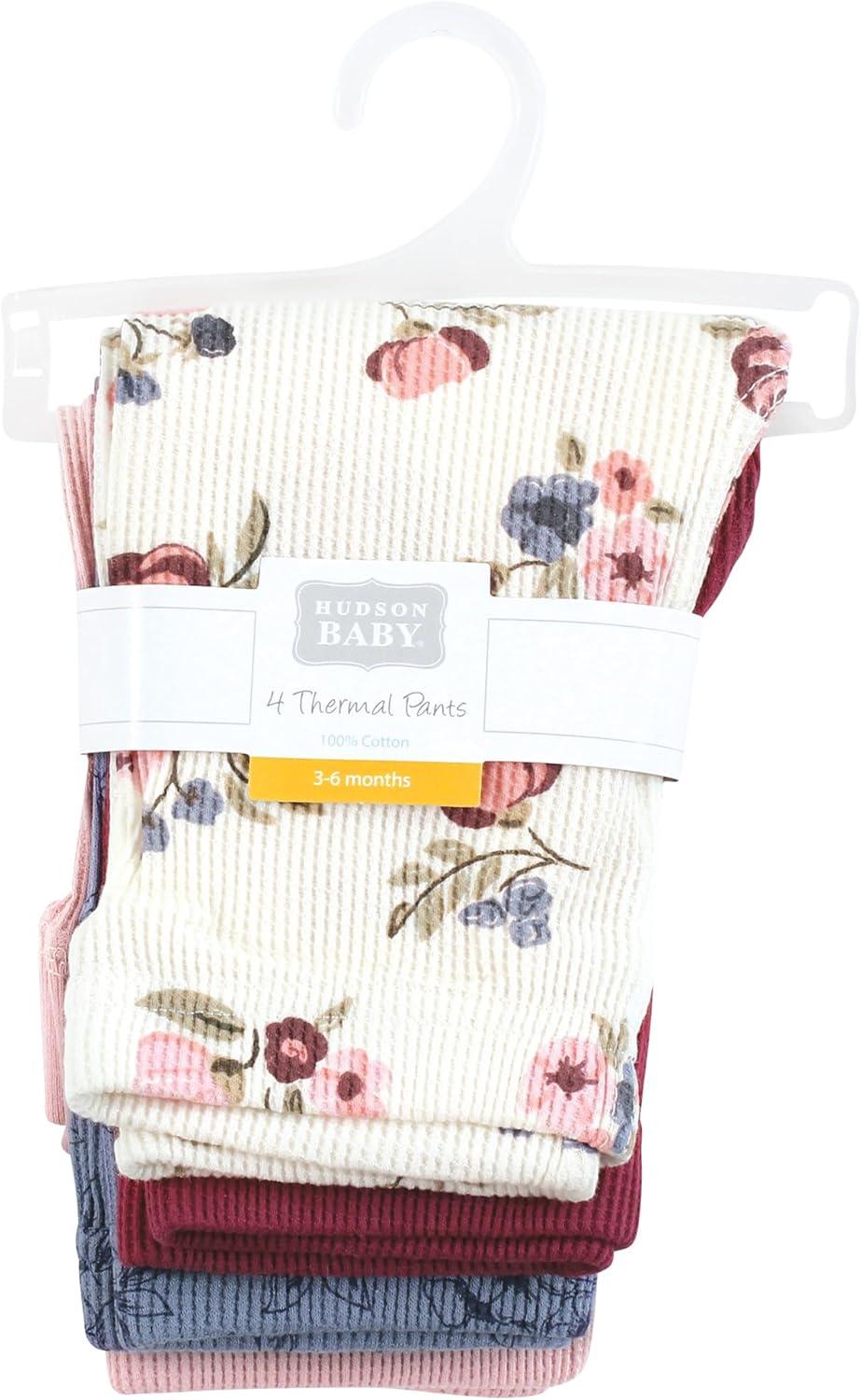 imageHudson Baby Unisex Baby Thermal Tapered Ankle Pants 4pk Acorn BotanicalDusty Rose Floral