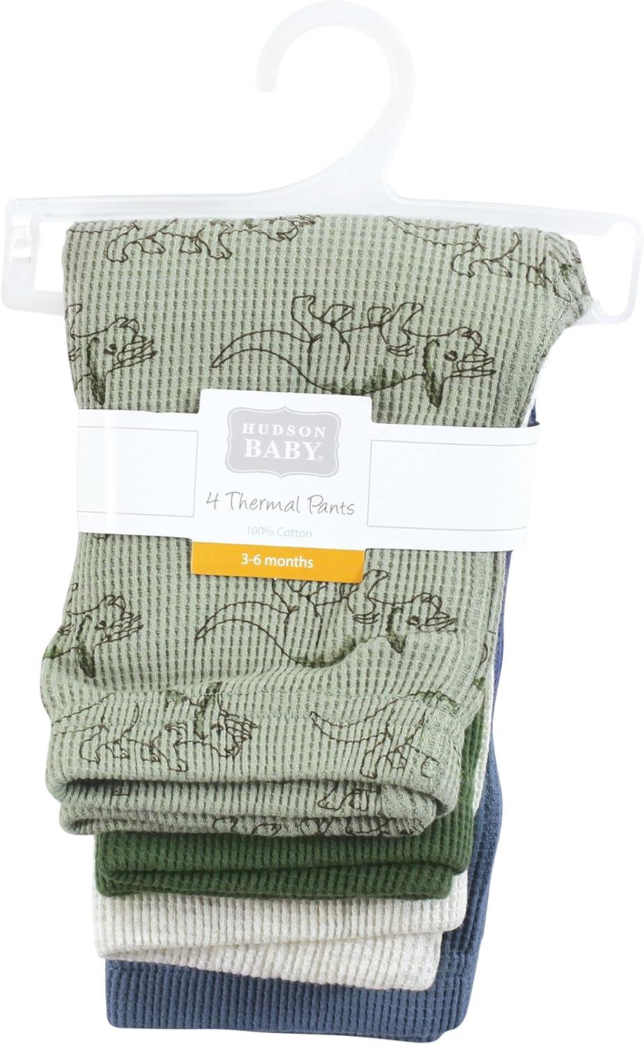 imageHudson Baby Unisex Baby Thermal Tapered Ankle Pants 4pk Acorn BotanicalSage Dinosaur