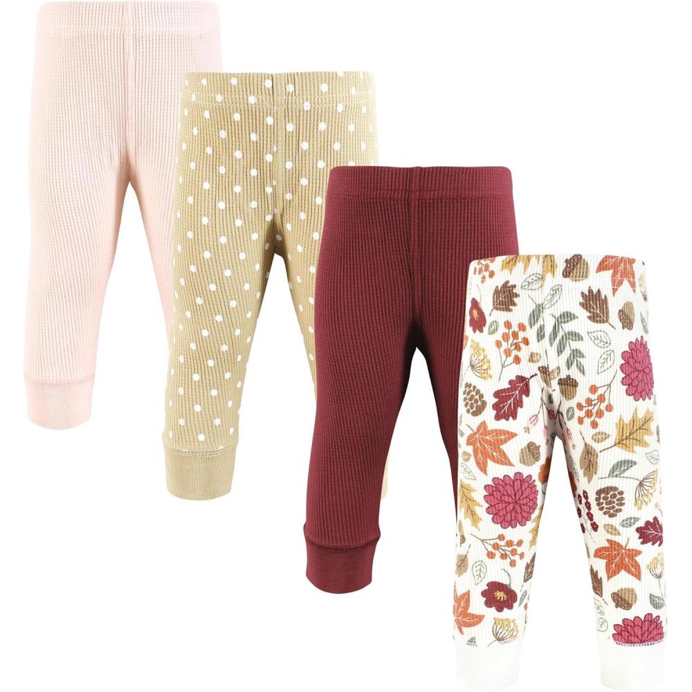 imageHudson Baby Unisex Baby Thermal Tapered Ankle Pants 4pk Acorn BotanicalAcorn Botanical