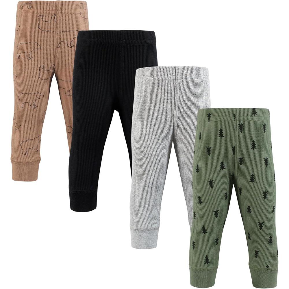 imageHudson Baby Unisex Baby Thermal Tapered Ankle Pants 4pk Acorn BotanicalBear Tree