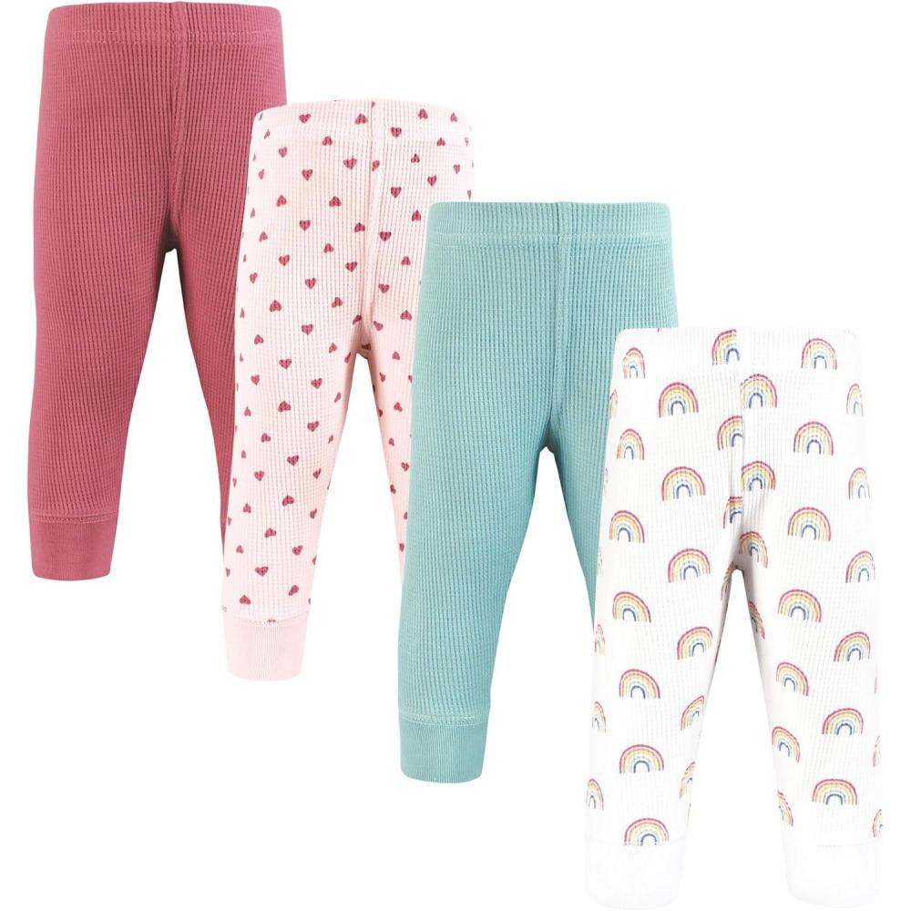 imageHudson Baby Unisex Baby Thermal Tapered Ankle Pants 4pk Acorn BotanicalCreative Rainbows