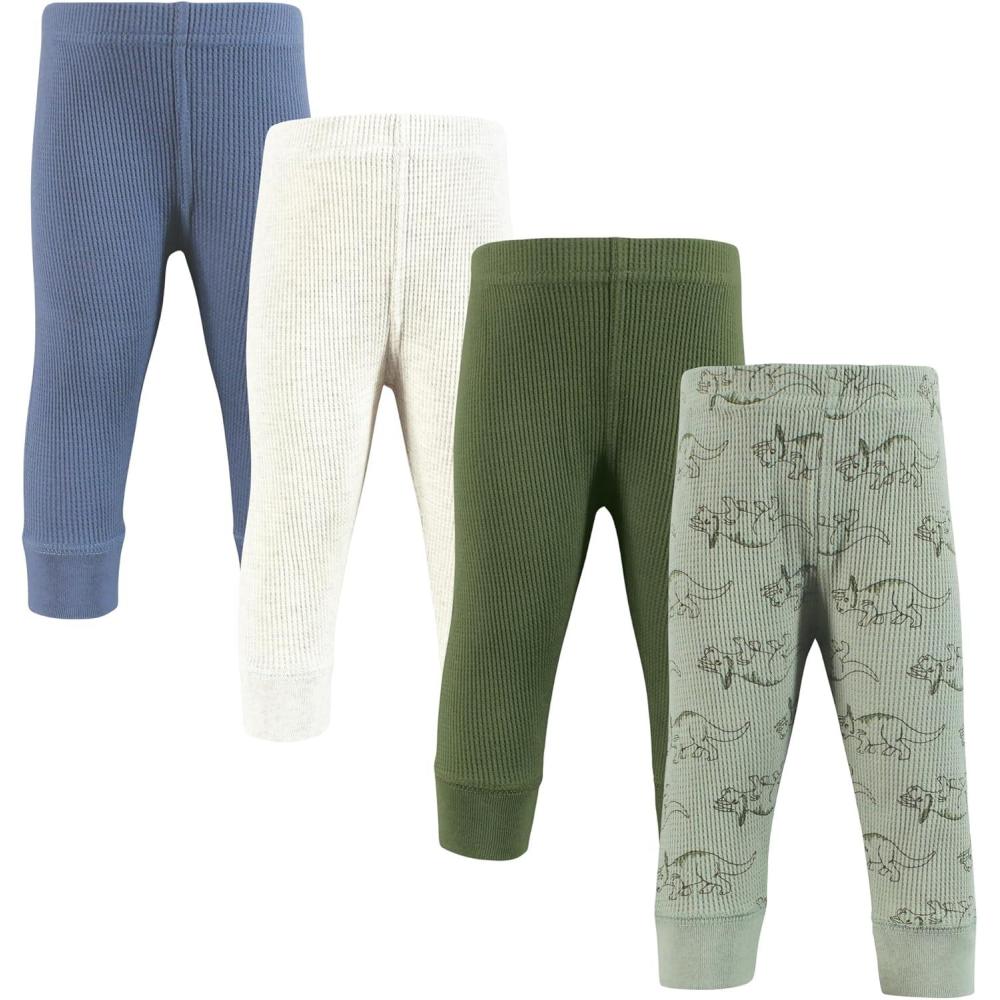 imageHudson Baby Unisex Baby Thermal Tapered Ankle Pants 4pk Acorn BotanicalSage Dinosaur