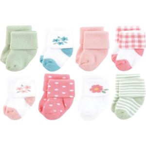 imageHudson Baby Baby Girls Cotton Rich Newborn and Terry SocksCoral Pretty Floral