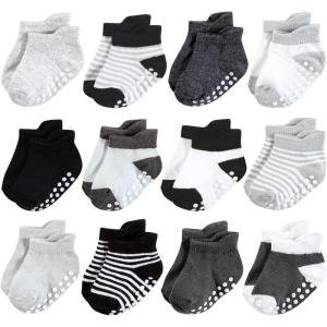 imageHudson Baby Baby Girls NonSkid NoShow SocksBlack White Stripes