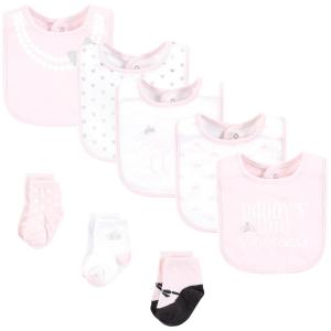 imageHudson Baby Infant Girl Cotton Bib and Sock Set So Loved Roses One SizeDaddys Princess Crown