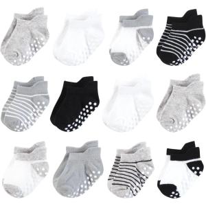 imageHudson Baby Unisex Baby NonSkid NoShow SocksBlack Gray Stripes
