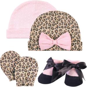 imageHudson Baby babygirls Caps Scratch Mitten and Sock SetLeopard
