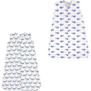 imageHudson Baby Unisex Baby Cotton Sleeveless Wearable Sleeping BagBlue Gray Whales 2pack