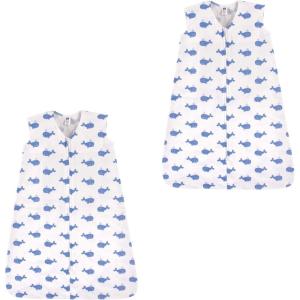 imageHudson Baby Unisex Baby Cotton Sleeveless Wearable Sleeping BagBlue Whales 2pack