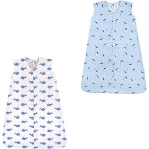 imageHudson Baby Unisex Baby Cotton Sleeveless Wearable Sleeping BagBlue Whales Sailboats 2pack