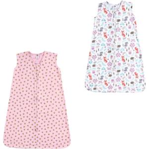 imageHudson Baby Unisex Baby Cotton Sleeveless Wearable Sleeping BagGold Hearts Woodland Fox 2pack