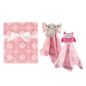 imagePlush Blanket with Security Blankets 2PackGirl ElephantPink Owl