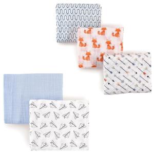 imageMuslin Swaddle Blanket 5PackPaper AirplaneBlue Foxes