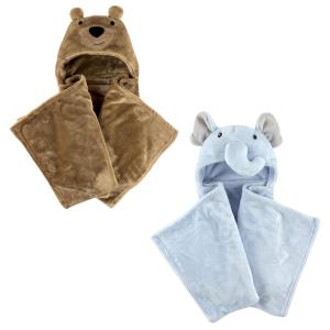 imagePlush Hooded Blanket 2PackBearBlue Elephant