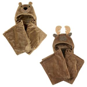 imagePlush Hooded Blanket 2PackBearMoose