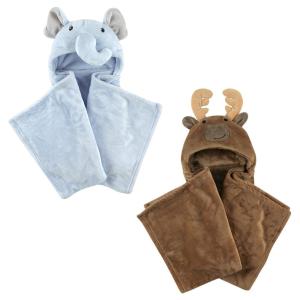 imagePlush Hooded Blanket 2PackBlue ElephantMoose